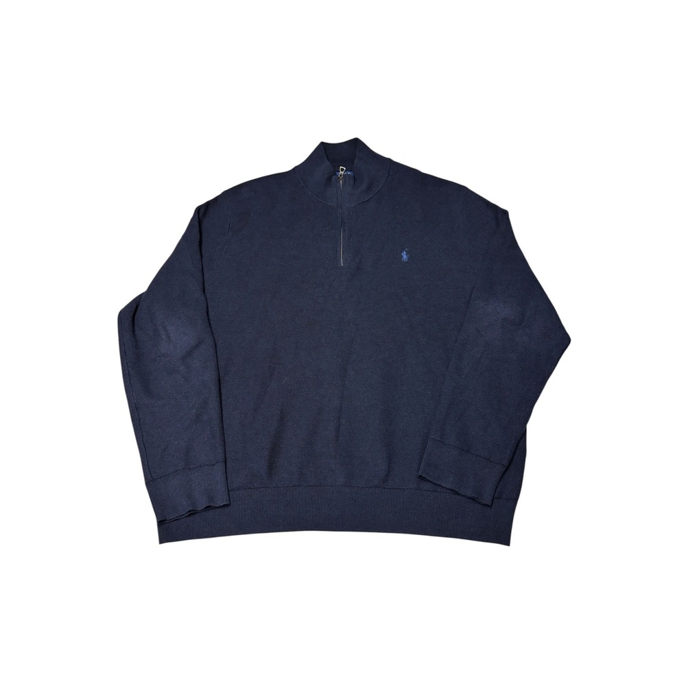 Polo Ralph Lauren Mens XXL Navy Blue Cotton Textured Knit Quarter Zip Sweater
